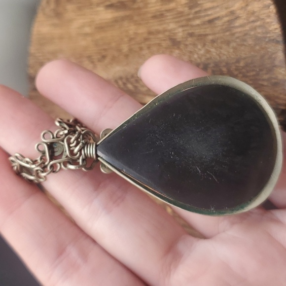 Onyx sterling silver teardrop Aztec antique heirloom pendant - Picture 3 of 3